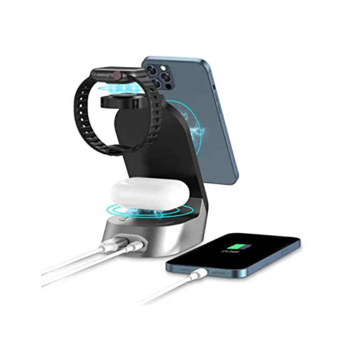 Green Lion 4 in 1 Fast Wireless Charger 15W w/ Type-C Port, 60 Degree Ergonomic Design, Wireless Charging Dock Station